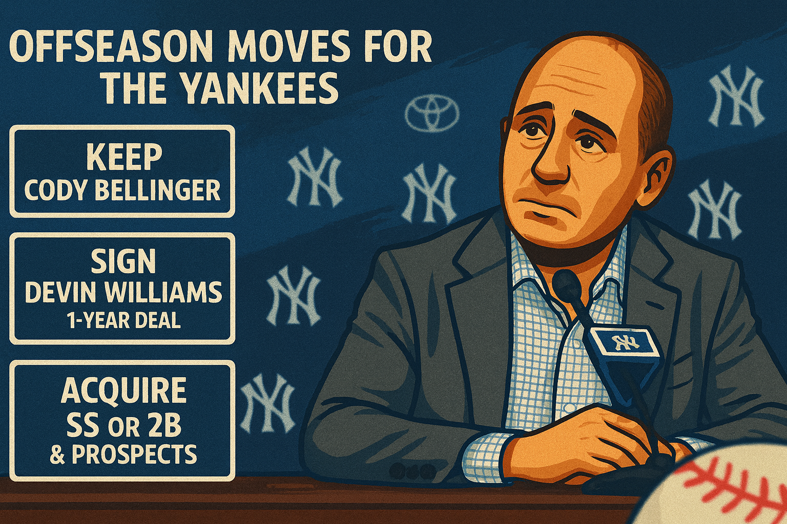 Yankee Stadium under the lights with a tactical blueprint overlay